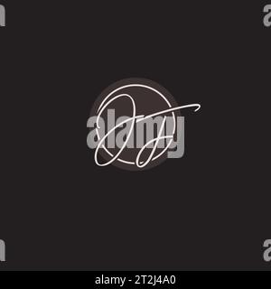 Monogramma con logo JF iniziali con grafica vettoriale semplice a linee circolari Illustrazione Vettoriale