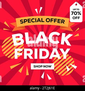 Illustrazione del banner Black Friday vettoriale con design piatto Illustrazione Vettoriale