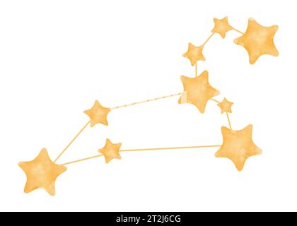 Costellazione di Leo. Illustrazione isolata dell'acquerello. Segno di Zodiac. Stelle luminose e luminose formate in uno schema di costellazione per l'astronomia. per Foto Stock