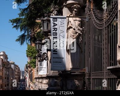 ROMA, ITALIA - 7 SETTEMBRE 2023: Insegna all'esterno del Palazzo Barberini (Palazzo Barberini) che ospita la Galleria Nazionale d'Arte Anti Foto Stock