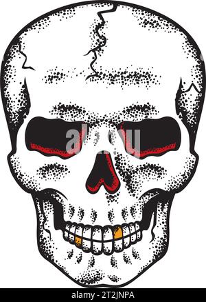 Disegno del tatuaggio del teschio umano. Illustrazione vettoriale. Illustrazione Vettoriale