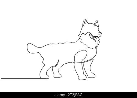 cane husky siberiano divertente happy linea completa disegnata con disegni artistici Illustrazione Vettoriale