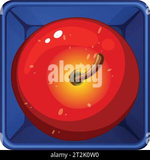 Illustrazione di un cartone animato vettoriale di un frutto di mela in un contenitore quadrato Illustrazione Vettoriale