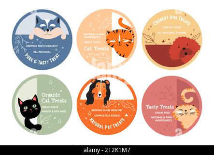 Set di adesivi rotondi per dolcetti naturali per animali domestici Illustrazione Vettoriale