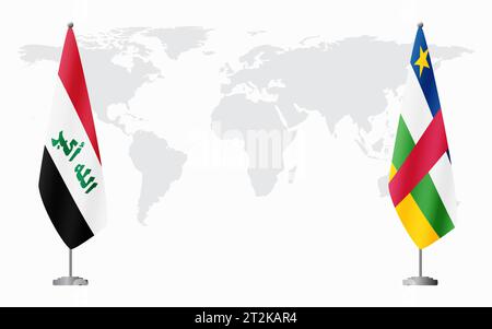 Iraq e Repubblica Centrafricana bandiere per riunioni ufficiali sullo sfondo della mappa mondiale. Illustrazione Vettoriale