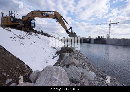 Un escavatore del marchio Caterpillar per lavori di costruzione escavatore del marchio Caterpillar Foto Stock