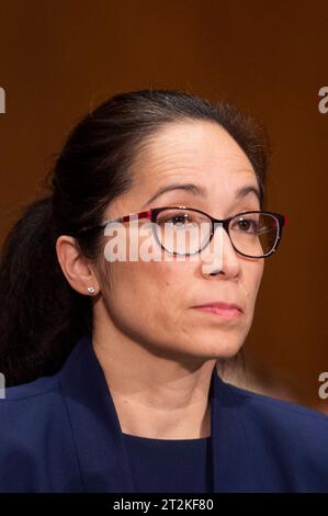 Jennifer L. Fain appare davanti a un'udienza della Commissione del Senato per le banche, gli alloggi e gli affari urbani per la sua nomina a ispettore generale, Federal Deposit Insurance Corporation, nel Dirksen Senate Office Building a Washington, DC, giovedì 19 ottobre 2023. Copyright: XRodxLamkeyx/xCNPx/MediaPunchx Foto Stock