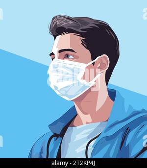 Uomo che indossa una maschera medica Illustrazione Vettoriale
