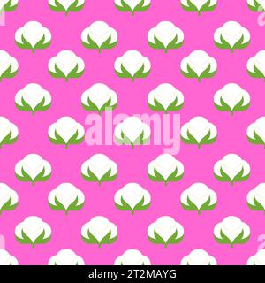 Motivo floreale in cotone e sfondo con fiori bianchi e batuffoli di cotone. Illustrazione Vettoriale