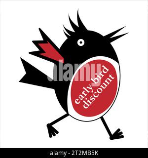 Cartoni animati uccello carino. Un allegro uccello canta e suona. Illustrazione Vettoriale