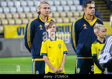 Falkenberg, Svezia. 13 ottobre 2023. Sebastian Nanasi (10), svedese, visto durante il match di qualificazione U21 EURO tra Svezia e Moldavia al Falcon non-alcolico Arena di Falkenberg. (Foto: Gonzales Photo - Amanda Persson). Foto Stock