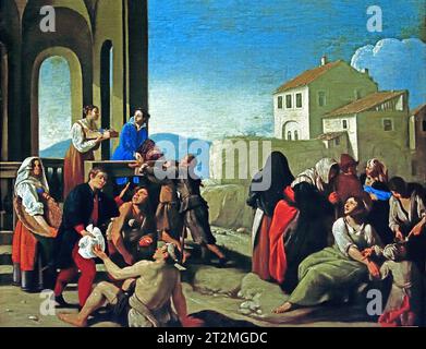 Santa Lucia dà elemosina 1630-1633 di Aniello Falcone 1600 – 1656 pittore barocco italiano, attivo a Napoli Italia, Museo, Foto Stock