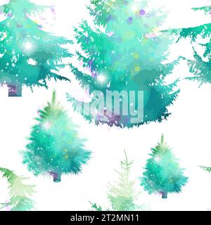 Christmas Magic Tree di colore blu e verde. Ripetizione senza cuciture. disegno manuale. Non ai, Illustrat3. Illustrazione vettoriale Illustrazione Vettoriale