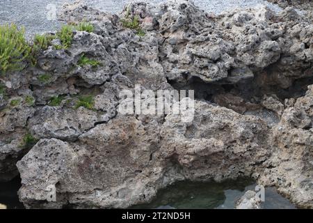 Uno scorcio delle rovine del Mausoleo di Tredoliche. Paesaggio dalle rovine di Cirella, villaggio abbandonato per un secolo nella regione Calabria. Foto Stock