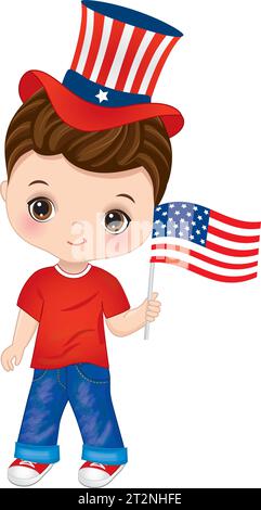 Vector cute Little Boy che celebra il giorno dell'indipendenza d'America Illustrazione Vettoriale