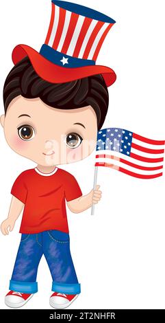 Vector cute Little Boy che celebra il giorno dell'indipendenza d'America Illustrazione Vettoriale