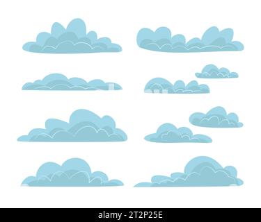Serie di nuvole piatte disegnate a mano per l'illustrazione del concetto di elemento di progettazione Illustrazione Vettoriale