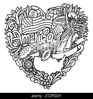 Illustrazione del design del doodle del badge America Illustrazione Vettoriale