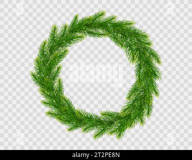 Corona di Natale di rami realistici di abete. Albero di Natale telaio rami per auguri Capodanno e biglietti di Natale, banner, inviti. Vettore Illustrazione Vettoriale