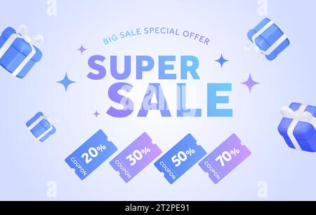 modello di banner super-vendita 3d black friday con coupon colorati e confezioni regalo. Buono regalo con offerta Premium. voucher con rendering 3d isolati sullo sfondo. Illustrazione vettoriale. Illustrazione vettoriale Illustrazione Vettoriale