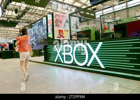 Lo stand Xbox di Microsoft al Chinajoy Gaming Show di Shanghai, Cina, 1 agosto 2019. 13 ottobre 2023 - Microsoft, creatore della console di gioco Xbox, c Foto Stock