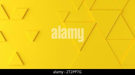 Forme geometriche in rilievo triangolare astratte su sfondo giallo. Mockup sfondo sfondo sfondo sfondo. Rendering 3D. Foto Stock