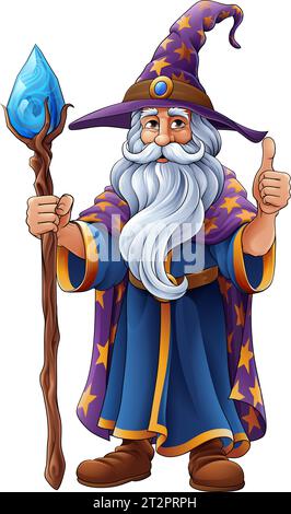 Mago Merlino Cartoon Beard Magician Man Illustrazione Vettoriale