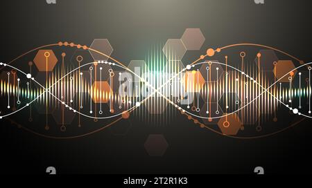 Modello scientifico, sfondo o banner con molecole di DNA. Illustrazione vettoriale. Illustrazione Vettoriale