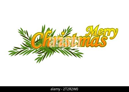 Buon Natale testo dorato con un ramo d'albero. Elemento di illustrazione festività vettoriale Illustrazione Vettoriale
