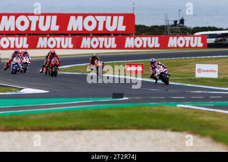 Ventnor, Australia. 21 ottobre 2023. 21 ottobre 2023; Phillip Island Grand Prix Circuit, Ventnor, Victoria, Australia; 2023 MotoGP Guru by Gryfyn Australian Motorcycle Grand Prix, Race Day; inizio gara al MotoGP australiano, Jorge Martin Credit: Action Plus Sports Images/Alamy Live News Foto Stock