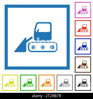 Icone di colore piatto del trattore con pala da neve in telai quadrati su sfondo bianco Illustrazione Vettoriale