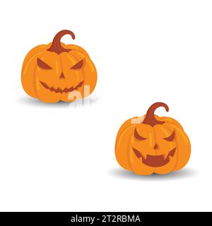 Set vettoriale di zucca di Halloween isolato su sfondo bianco. Set di zucche di Halloween Scary Jack o Lantern. Una zucca arancione con un sorriso per il tuo design Illustrazione Vettoriale