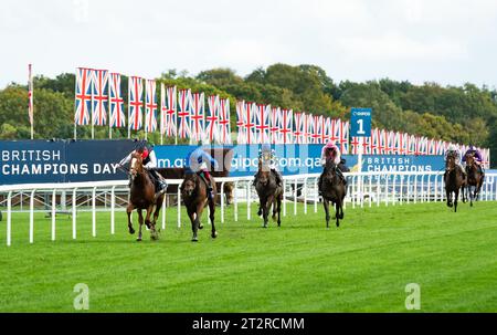 Ascot, Berkshire, Regno Unito; Frankie Dettori e Trawlerman vincono la QIPCO British Champions Long Distance Cup (gruppo 2) per l'allenatore John & Thady Gosden e il proprietario Godolphin. Credito immagini equine JTW / Alamy Foto Stock