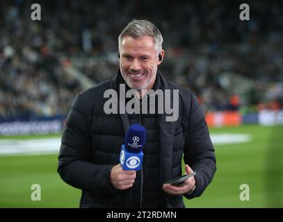 Presentatore televisivo ed ex giocatore del Liverpool Jamie Carragher. - Newcastle United contro Paris Saint-Germain, UEFA Champions League, gruppo F, St James’s Park Stadium, Newcastle, Regno Unito. - 4 ottobre 2023. Solo per uso editoriale - si applicano le restrizioni DataCo. Foto Stock