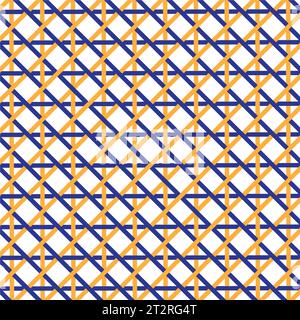 Motivo a ripetizione colorato e senza cuciture con uno stile geometrico astratto e minimalista. Motivo geometrico senza cuciture giallo e blu navy. Illustrazione Vettoriale