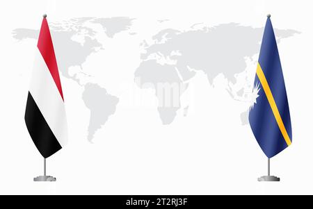 Yemen e Nauru bandiere per un incontro ufficiale sullo sfondo della mappa mondiale. Illustrazione Vettoriale