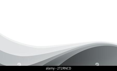 Forma a onda oceanica realizzata con semplici linee ondulate grigio chiaro e grigio su bianco. Semplice sfondo astratto con spazio per la copia in bianco e nero. risoluzione 4k. Foto Stock