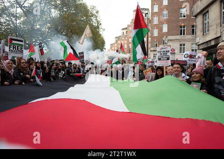 Londra, Regno Unito. 21 ottobre 2023. Migliaia di manifestanti si sono riuniti nella capitale per dimostrare solidarietà alla Palestina e per chiedere la fine immediata dei bombardamenti israeliani su Gaza, sulla scia dell'attacco terroristico a sorpresa del 7 ottobre di Hamas. (Immagine di credito: © Velar Grant/ZUMA Press Wire) SOLO USO EDITORIALE! Non per USO commerciale! Foto Stock