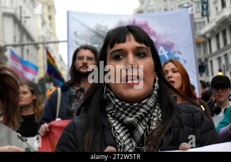 Madrid, Madrid, Spagna. 21 ottobre 2023. Centinaia di persone hanno protestato questo sabato per le strade di Madrid nella marcia Stop transodio (Credit Image: © Richard Zubelzu/ZUMA Press Wire) SOLO USO EDITORIALE! Non per USO commerciale! Foto Stock