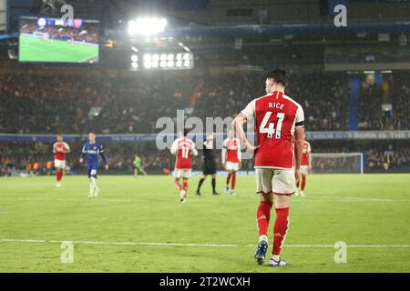 Londra, Regno Unito. 21 ottobre 2023. Declan Rice dell'Arsenal durante la partita di Premier League tra Chelsea e Arsenal allo Stamford Bridge, Londra, Inghilterra, il 21 ottobre 2023. Foto di Joshua Smith. Solo per uso editoriale, licenza necessaria per uso commerciale. Nessun utilizzo in scommesse, giochi o pubblicazioni di un singolo club/campionato/giocatore. Credito: UK Sports Pics Ltd/Alamy Live News Foto Stock