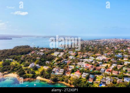 Ricchi sobborghi orientali nella città australiana di Sydney, in South Head, al porto di Sydney - vista aerea. Foto Stock