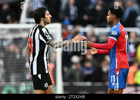 NEWCASTLE UPON TYNE, INGHILTERRA - 21 OTTOBRE: Sandro Tonali, Matheus Franca del Crystal Palace in azione durante la partita di Premier League tra Newcastle Foto Stock