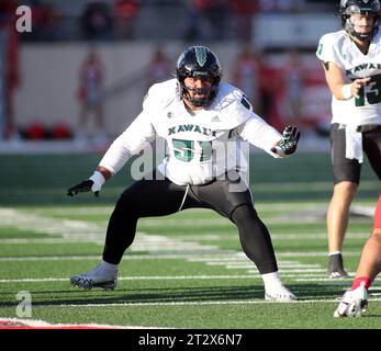 21 ottobre 2023 - l'offensive lineman degli Hawaii Rainbow Warriors Maurice Ta'ala #51 durante una partita tra i New Mexico Lobos e gli Hawaii Rainbow Warriors all'University Stadium di Albuquerque, NEW Mexico - Michael Sullivan/CSM Foto Stock