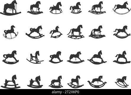 Silhouette cavallo dondolo, silhouette cavallo dondolo giocattolo, svg cavallo dondolo, clip art cavallo dondolo, pacchetto cavallo dondolo Illustrazione Vettoriale