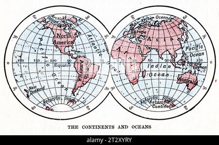 mappa del mondo circa 1910 da un libro di testo di geografia scolastica Foto Stock