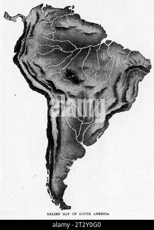 mappa del Sud America circa 1910 da un libro di testo di geografia scolastica Foto Stock