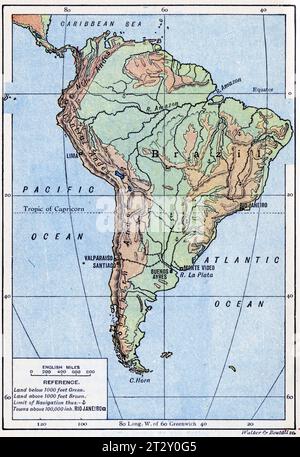 mappa del Sud America circa 1910 da un libro di testo di geografia scolastica Foto Stock