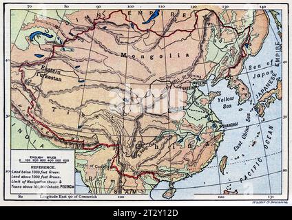 mappa della Mongolia circa 1910 da un libro di testo di geografia scolastica Foto Stock