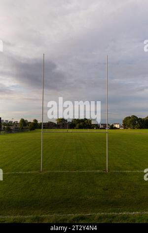 Una partita di calcio in Scozia in una mattinata d'autunno Foto Stock