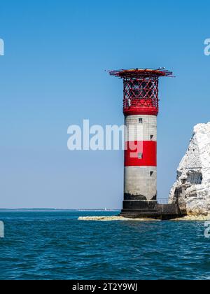 Faro sull'isola di Wight, Needles, vista da sud Foto Stock